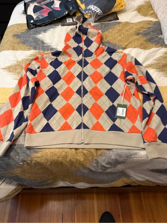 Denim Tears Other - Denim Tears Intarsia Men’s Zip Up Hoodie Beige, Orange & Blue Size XL